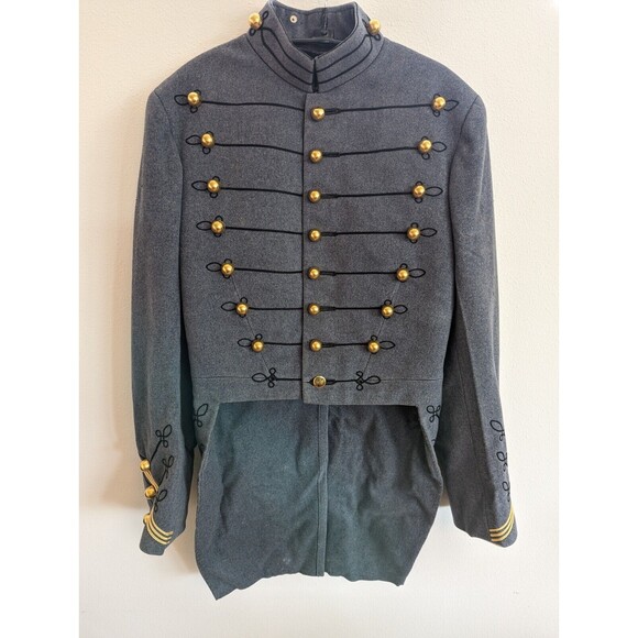 1950s West Point Academy Cadet Wool Coat Jacket Military Gray Gold Buttons Small